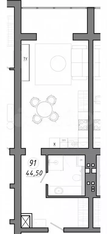 Апартаменты-студия, 44,5 м, 5/9 эт. - Фото 1