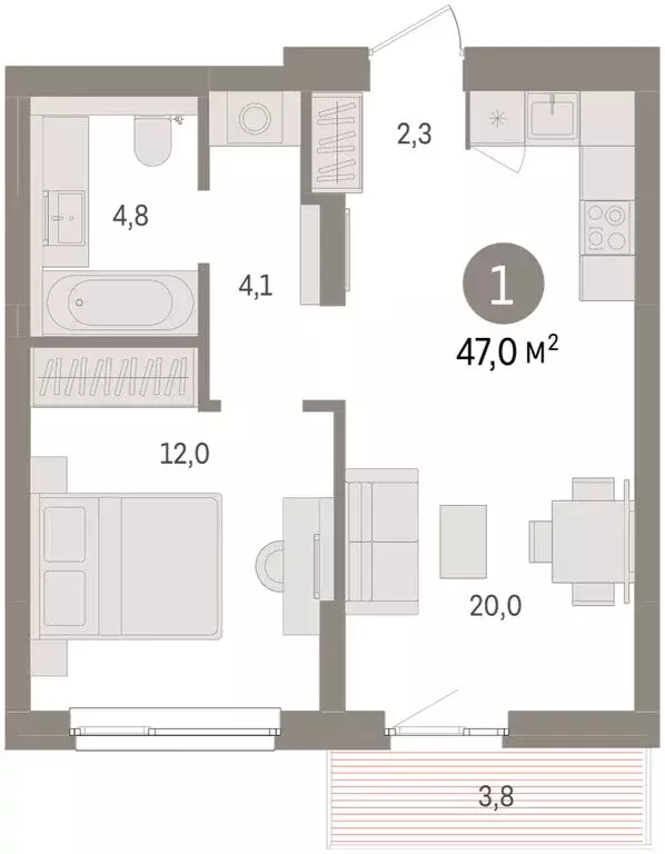 1-комнатная квартира: Челябинская область, Сосновский муниципальный ... - Фото 1