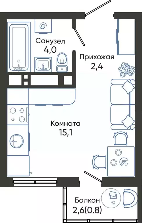 Студия Краснодарский край, Новороссийск Облака 3 жилой комплекс (22.3 ... - Фото 0