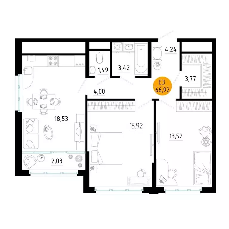 2-комнатная квартира: Рязань, Михайловский район, квартал Центральный ... - Фото 0