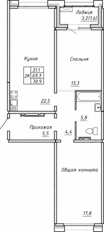 Свободной планировки кв. Новосибирская область, Новосибирск  (70.9 м) - Фото 0