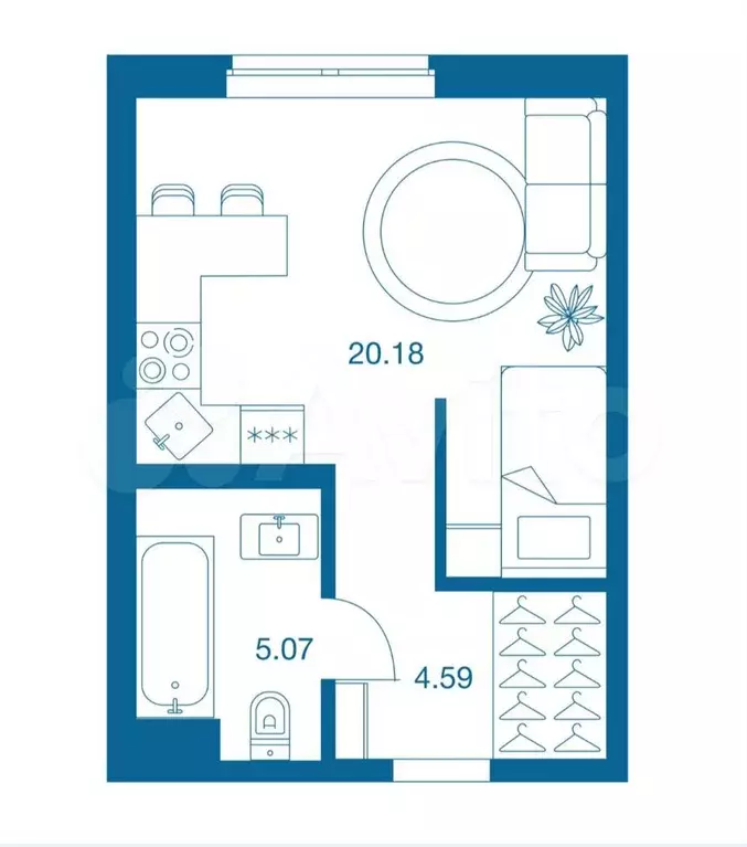 Квартира-студия, 29,8 м, 1/25 эт. - Фото 0