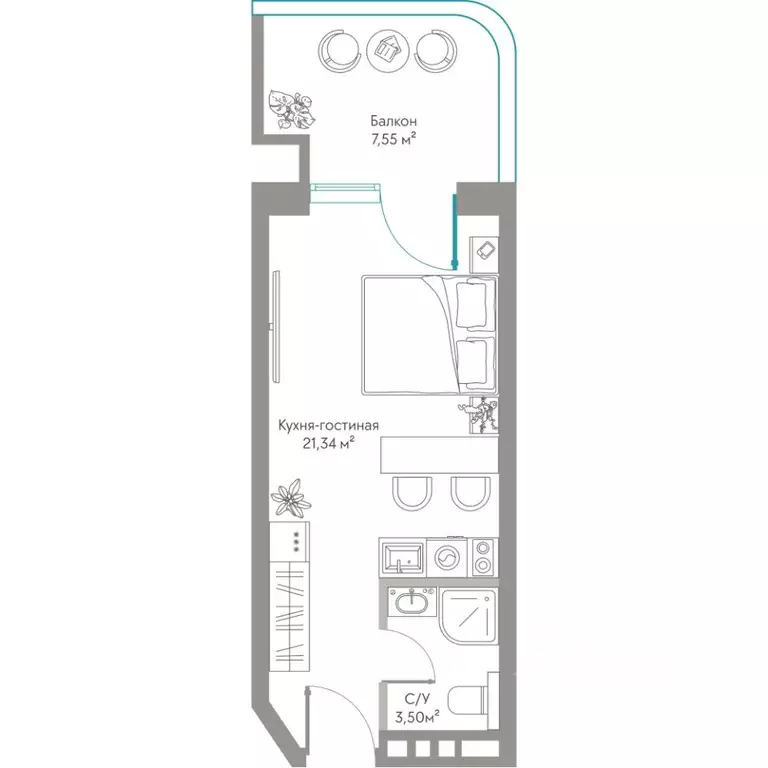 Студия Крым, Саки ул. Морская (32.39 м) - Фото 1
