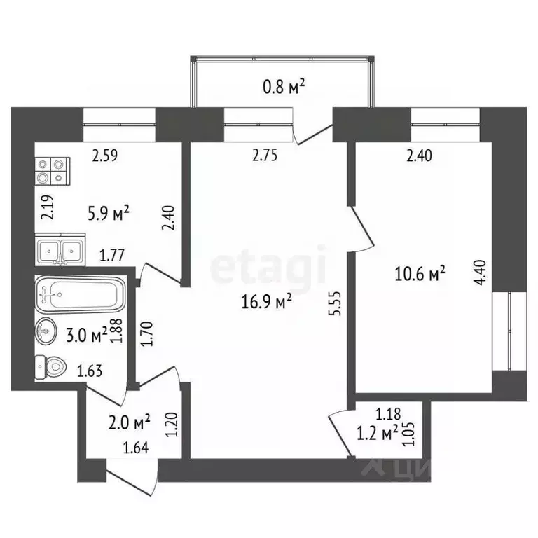 2-к кв. Башкортостан, Стерлитамак ул. Нахимова, 1 (39.6 м) - Фото 2