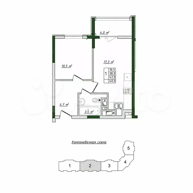 1-к. квартира, 40 м, 10/19 эт. - Фото 0