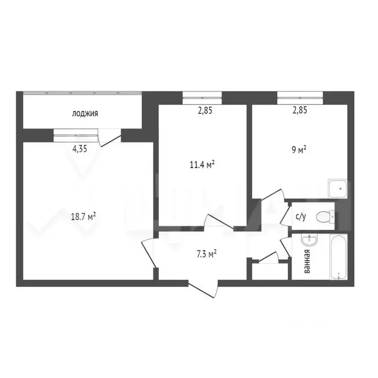 2-к кв. Кемеровская область, Белово Октябрьская ул., 65 (51.4 м) - Фото 1