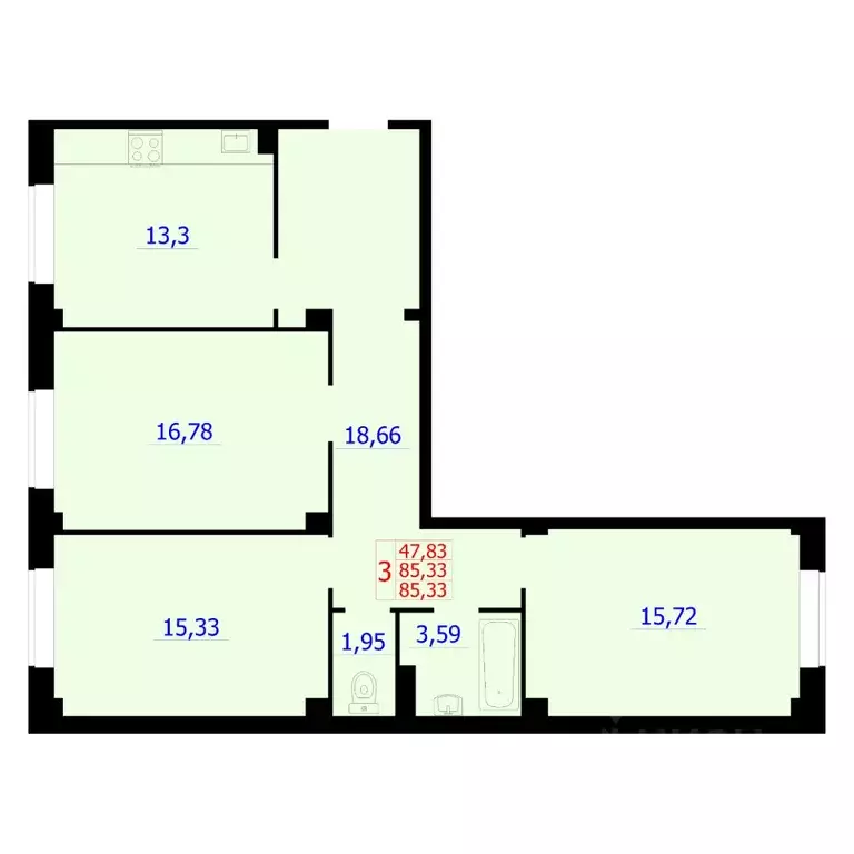 3-к кв. Красноярский край, Красноярск Северное ш. (85.33 м) - Фото 0