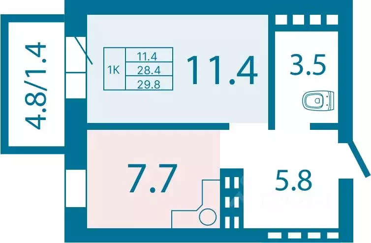 1-к кв. Красноярский край, Красноярск Ключевская ул., 67 (29.8 м) - Фото 0