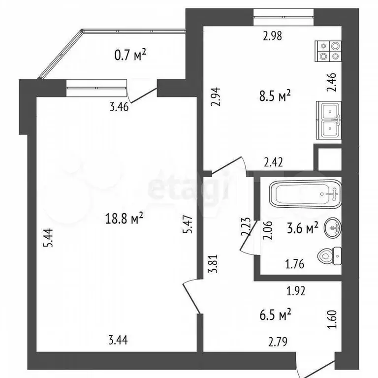 1-к. квартира, 37,4 м, 5/5 эт. - Фото 0