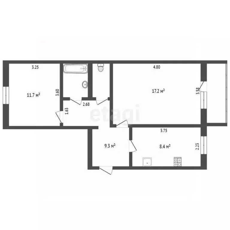 2-к кв. Архангельская область, Вычегодский рп ул. Ульянова, 5 (50.7 м) - Фото 2