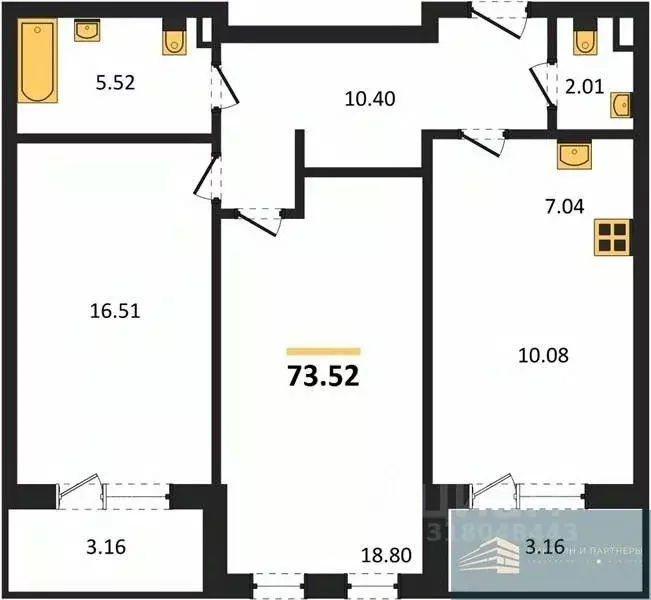 2-к кв. Воронежская область, Воронеж Московский просп., 138 (73.5 м) - Фото 0