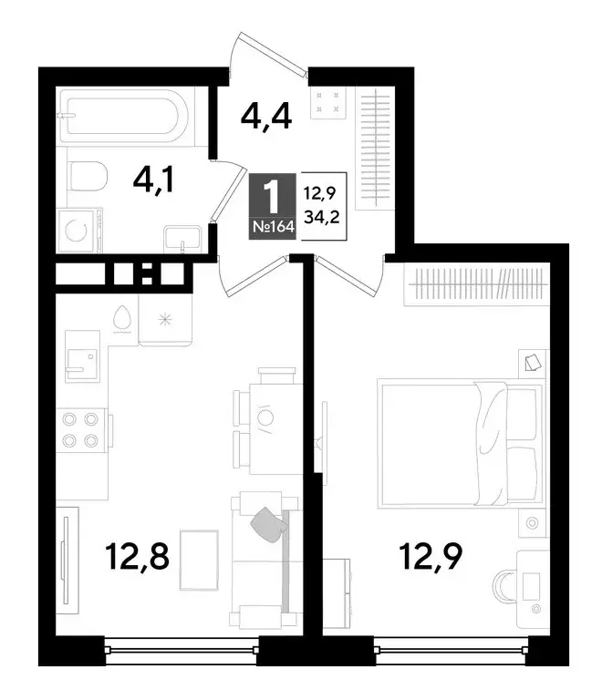 1-комнатная квартира: Краснодар, микрорайон Догма Парк (34.2 м) - Фото 0