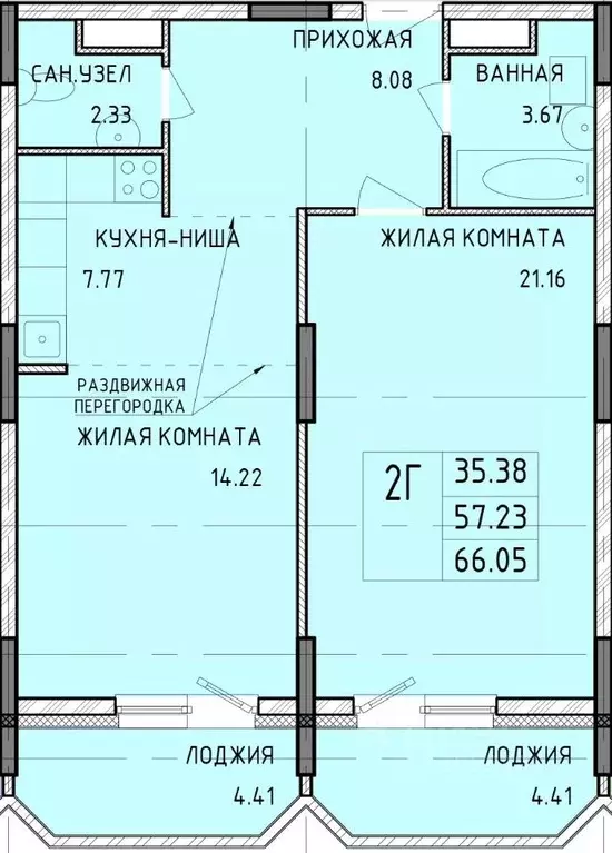 2-к кв. тульская область, тула рязанская ул, 19 (66.05 м) - Фото 0