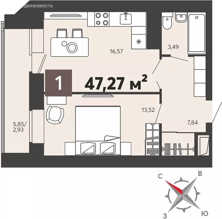1-комнатная квартира: Пенза, улица 8 Марта, 31к3 (47.27 м) - Фото 1