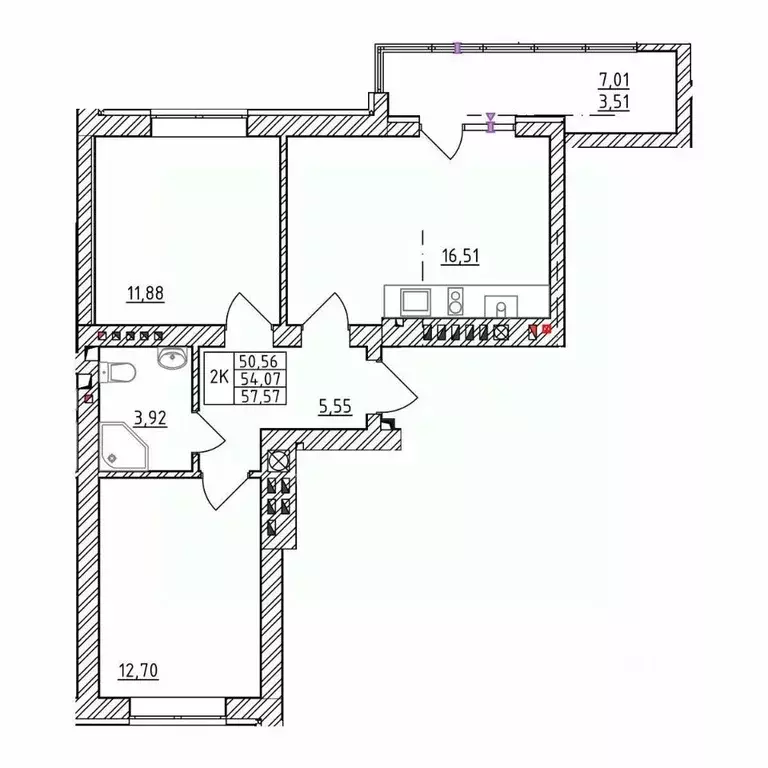2-к кв. Калининградская область, Зеленоградск  (57.57 м) - Фото 1