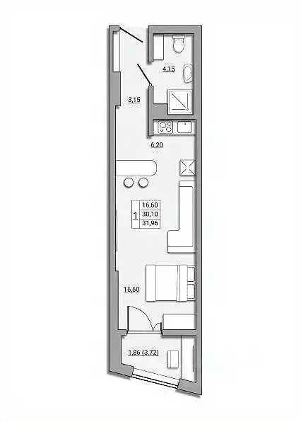Студия Ростовская область, Ростов-на-Дону Береговая ул., 73с1 (32.0 м) - Фото 1