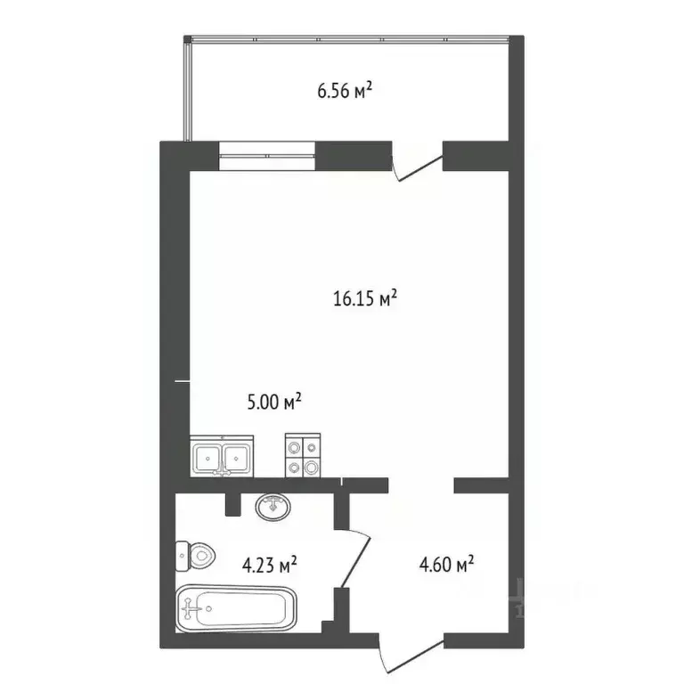 Студия Тюменская область, Тюмень ул. Парада Победы, 13 (29.7 м) - Фото 1