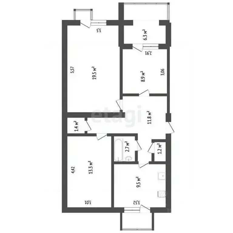 3-к кв. Севастополь ул. Александра Маринеско, 21 (68.9 м) - Фото 1