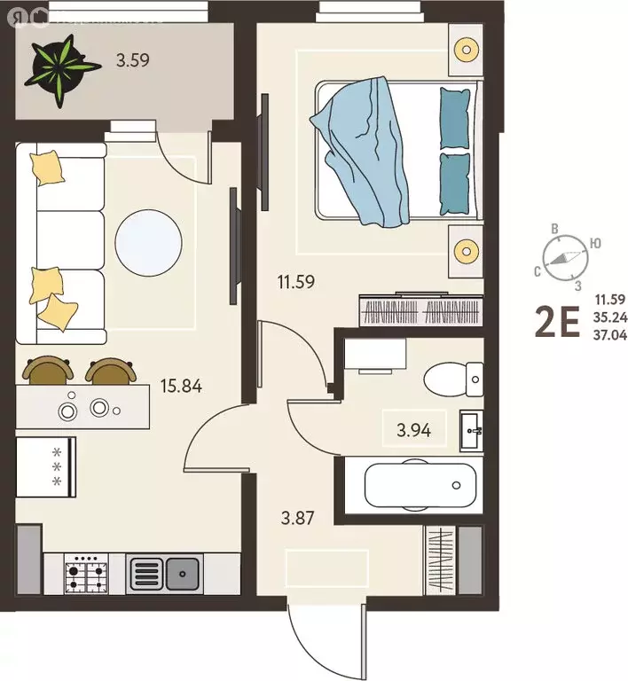 1-комнатная квартира: Курск, микрорайон Курского Завода Тракторных ... - Фото 1