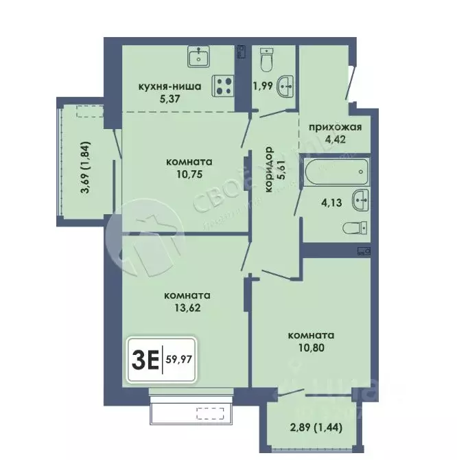 3-к кв. Пермский край, Пермь ул. Спешилова, 112 (59.97 м) - Фото 2