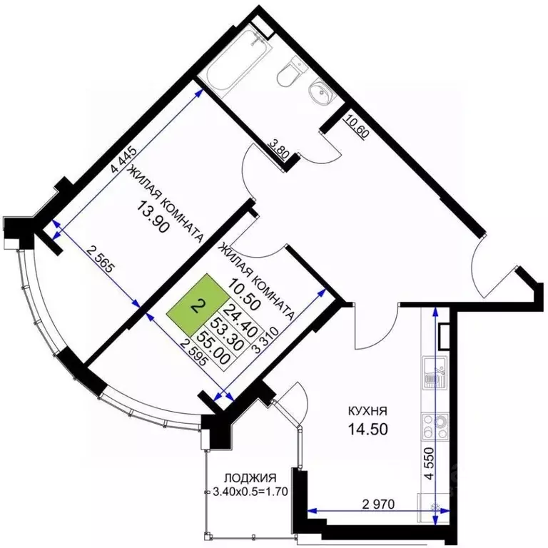 2-к кв. Краснодарский край, Анапа проезд Межсанаторный, 41 (58.65 м) - Фото 1