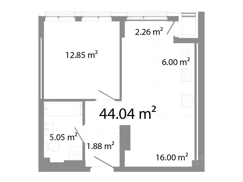 2-к кв. Челябинская область, Челябинск ул. Худякова, 18/4 (44.04 м) - Фото 0
