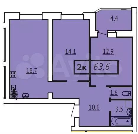 2-к. квартира, 63,6 м, 7/9 эт. - Фото 0