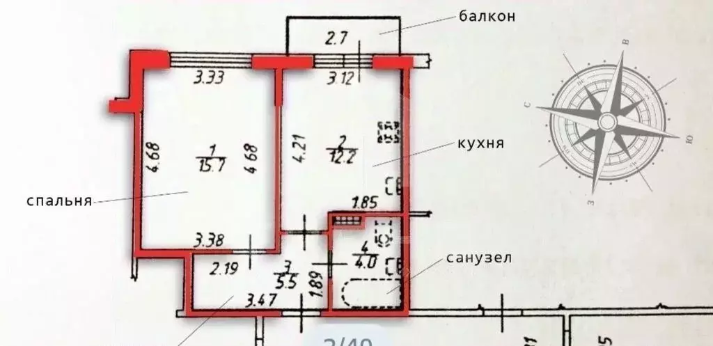 1-к кв. Санкт-Петербург просп. Юнтоловский, 49К5 (38.0 м) - Фото 2