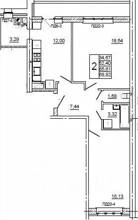 2-к кв. Смоленская область, Смоленск ул. Крупской, 54Б (68.8 м) - Фото 1