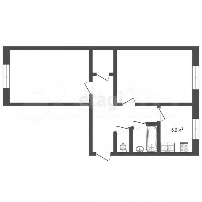 2-к. квартира, 45,4 м, 4/5 эт. - Фото 0