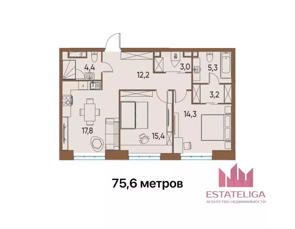 2-к кв. Москва ул. Нижние Мневники, 7 (77.8 м) - Фото 1