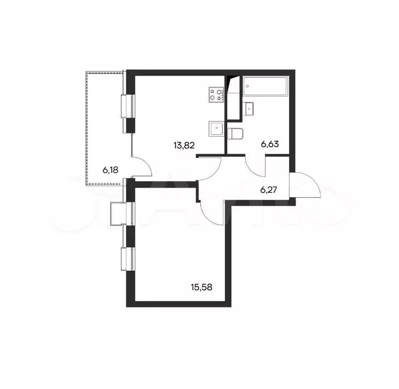 1-к. квартира, 48,5 м, 1/4 эт. - Фото 1
