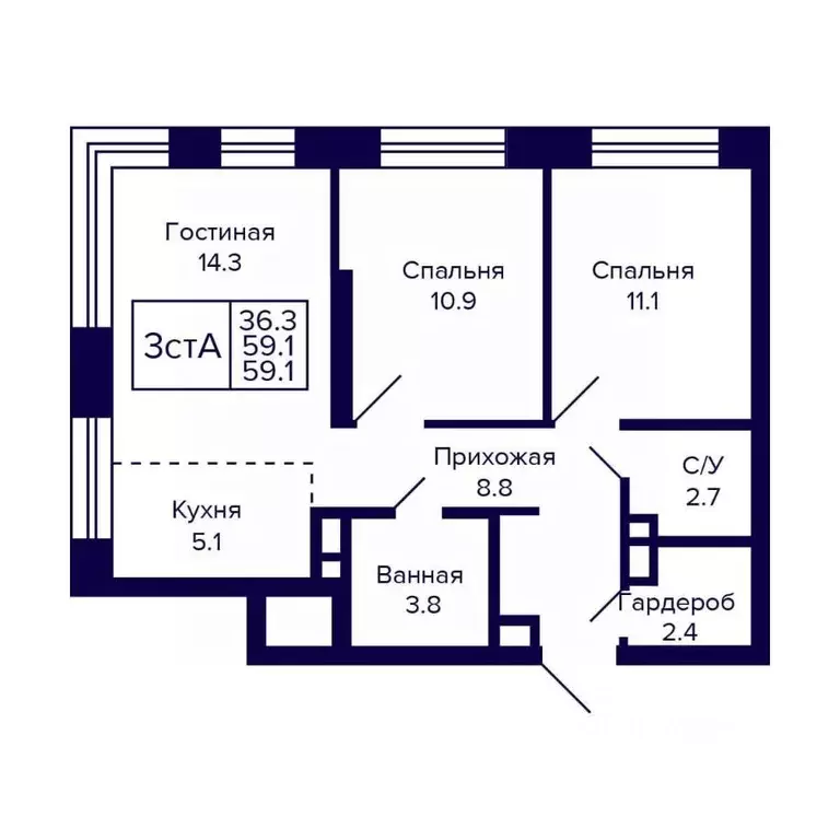 3-к кв. Новосибирская область, Новосибирск ул. Грибоедова (59.1 м) - Фото 0