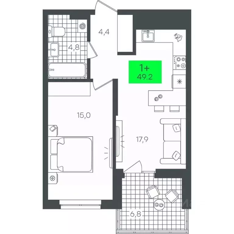 1-к кв. Тюменская область, Тюмень Гранд Квартал жилой комплекс (49.22 ... - Фото 1