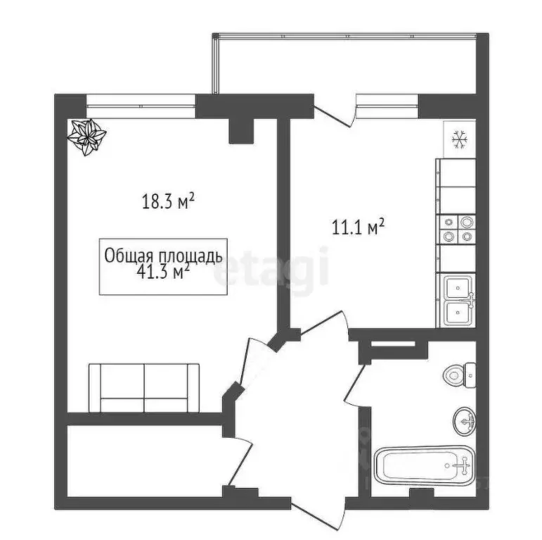 1-к кв. Новосибирская область, Новосибирск ул. Петухова, 16/4 (39.7 м) - Фото 1