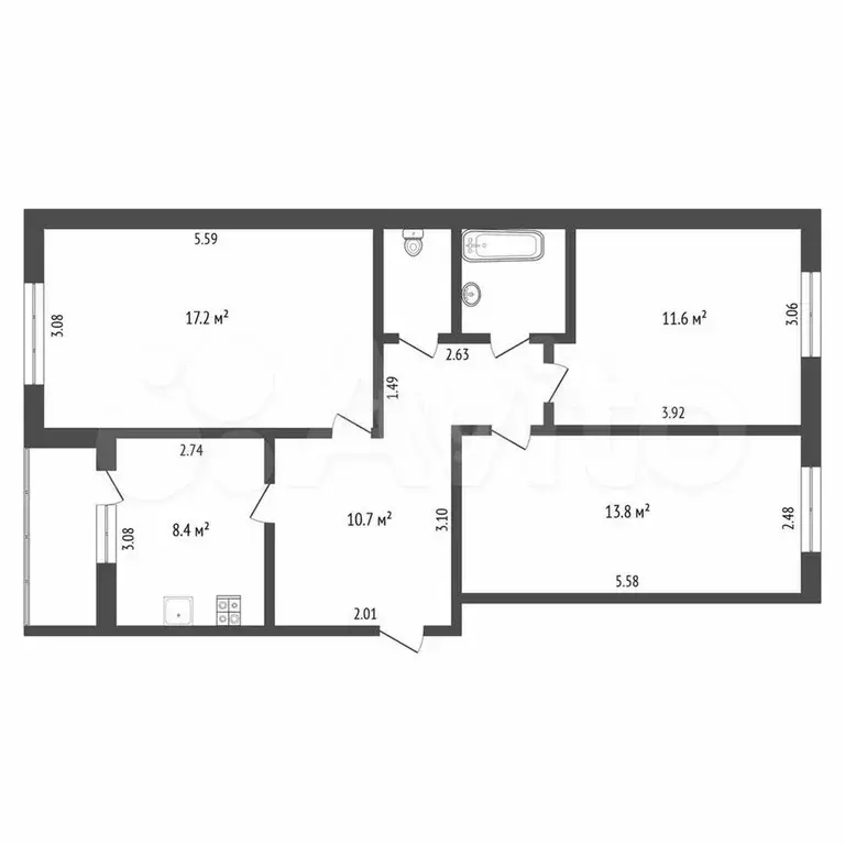 3-к. квартира, 68 м, 5/5 эт. - Фото 0