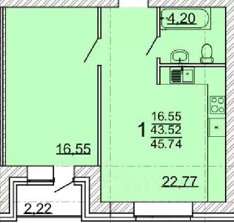 1-к кв. Воронежская область, с. Новая Усмань  (45.74 м) - Фото 0