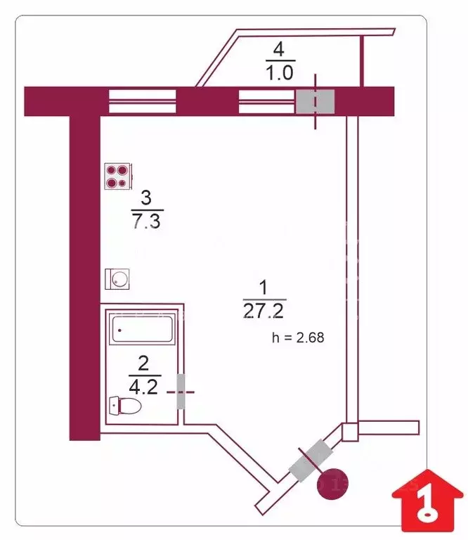 1-к кв. Омская область, Омск Харьковская ул., 27/1 (38.7 м) - Фото 1