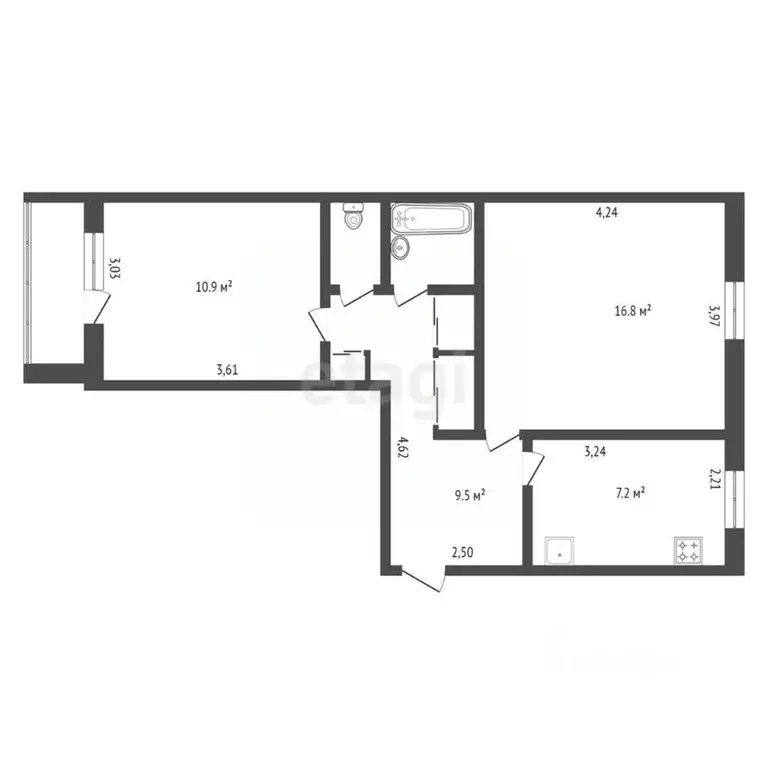 2-к кв. Амурская область, Благовещенск Институтская ул., 13/1 (49.5 м) - Фото 1