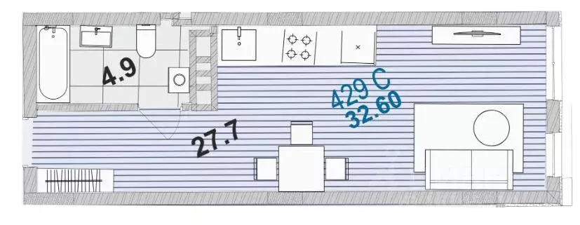 Студия Калининградская область, Зеленоградск ул. Гагарина, 87 (32.6 м) - Фото 2