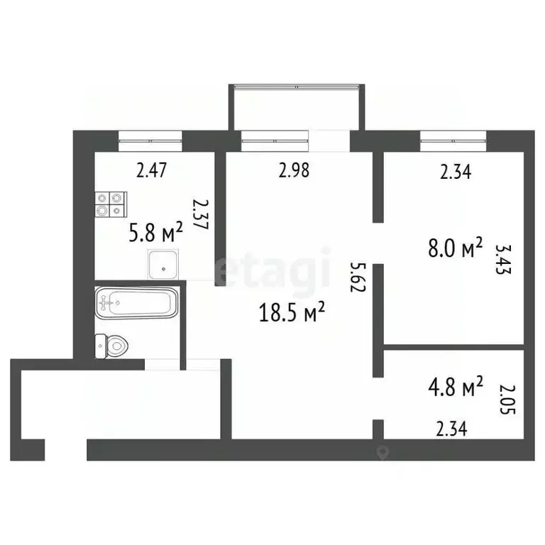 2-к кв. Воронежская область, Воронеж ул. Небольсина, 19 (44.4 м) - Фото 2