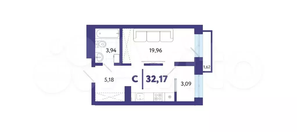 Квартира-студия, 32,2 м, 5/13 эт. - Фото 1