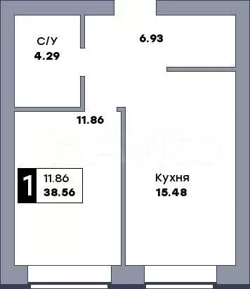 1-к. квартира, 38,6 м, 2/10 эт. - Фото 0