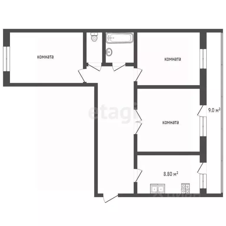 3-к кв. Костромская область, Кострома Проселочная ул., 34 (57.5 м) - Фото 1