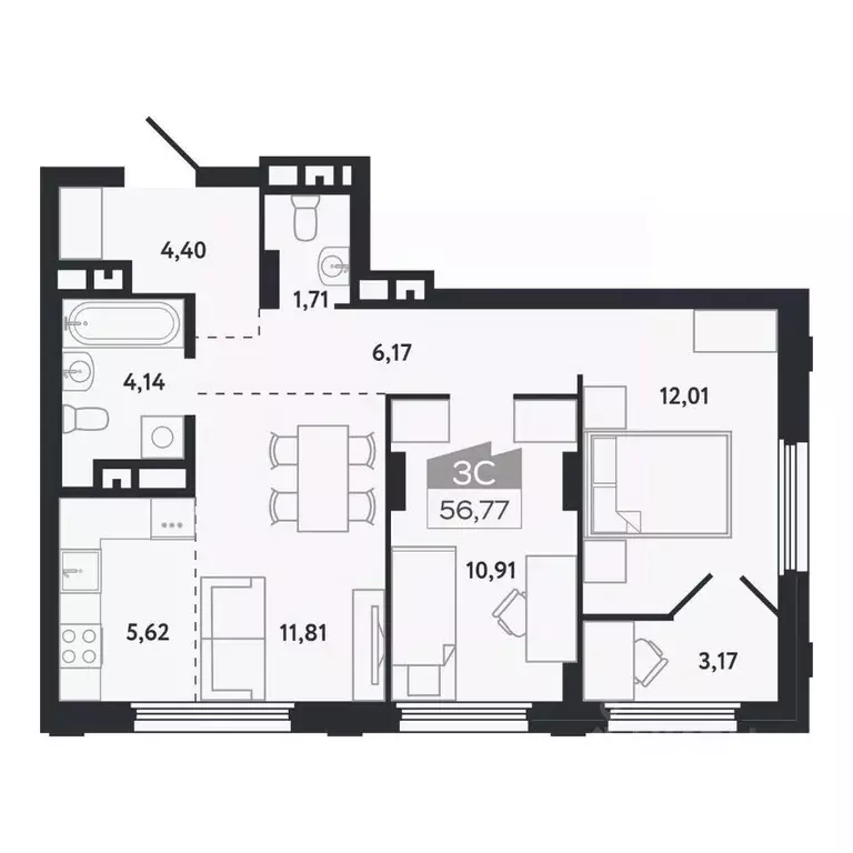 3-к кв. Томская область, Томск Черемошники мкр, ул. Бердская, 14/3 ... - Фото 1