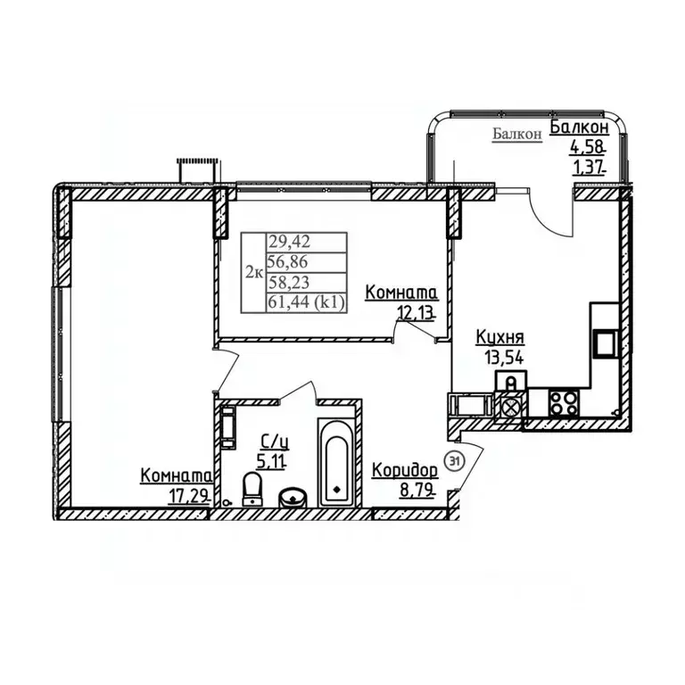 2-к кв. Калининградская область, Калининград ул. Дубовая Аллея (58.23 ... - Фото 1