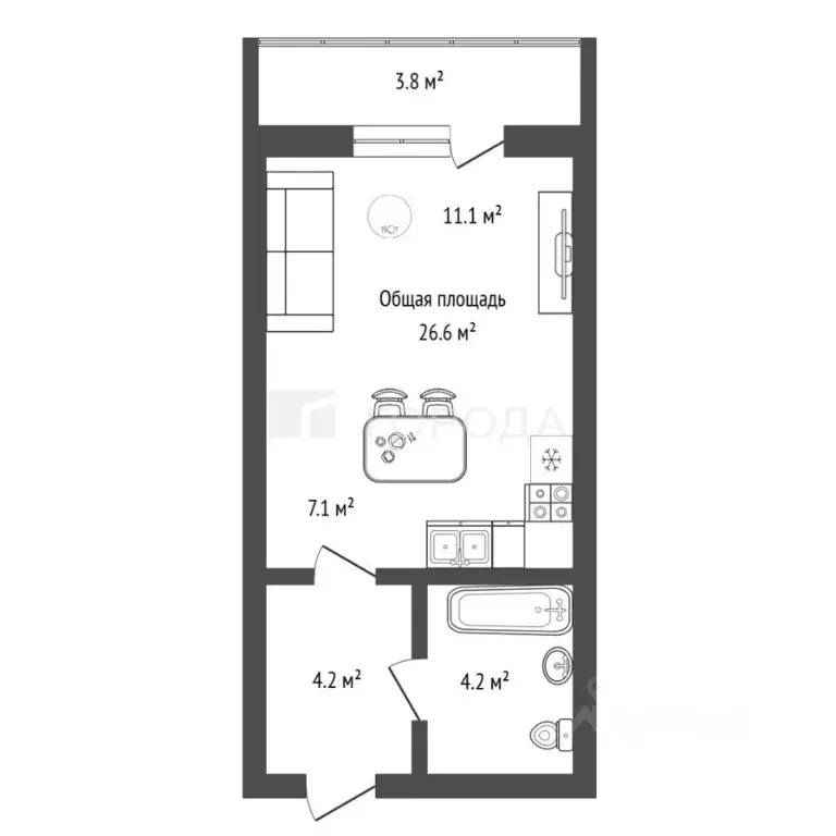 1-к кв. Новосибирская область, Новосибирск Кубовая ул., 53/1 (26.6 м) - Фото 2