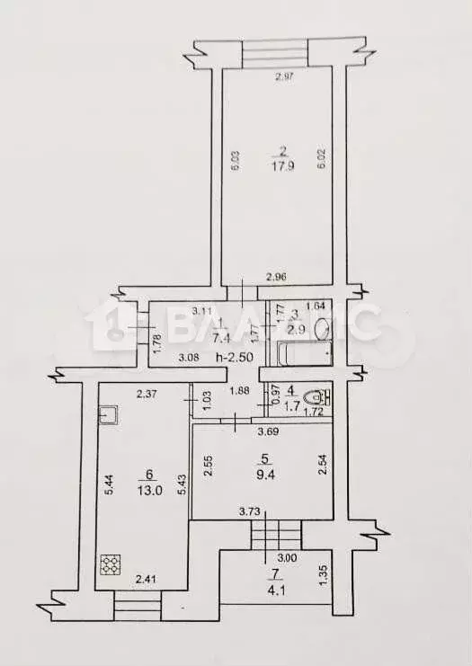 2-к. квартира, 52,3 м, 4/9 эт. - Фото 0