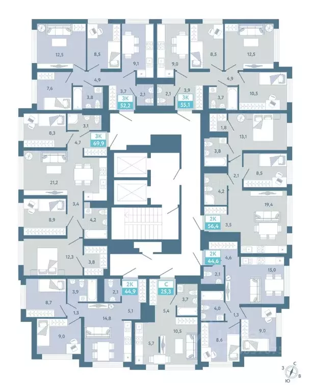 Студия Тюменская область, Тюмень Айрис жилой комплекс (25.3 м) - Фото 2