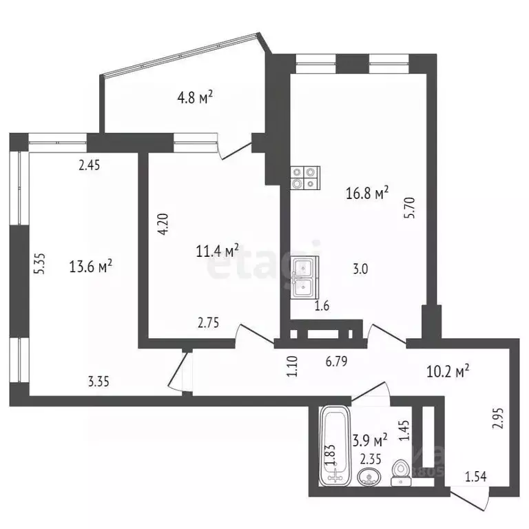 2-к кв. Ростовская область, Ростов-на-Дону ул. Ларина, 45с6 (57.0 м) - Фото 1
